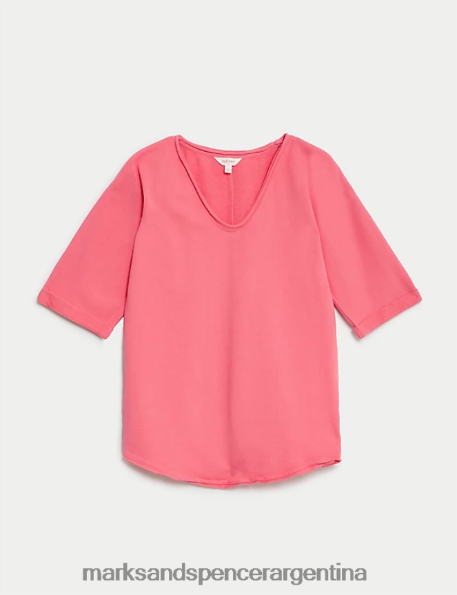Marks & Spencer mujer sudadera de puro algodón con cuello redondo ropa rosa medio 46VL2954