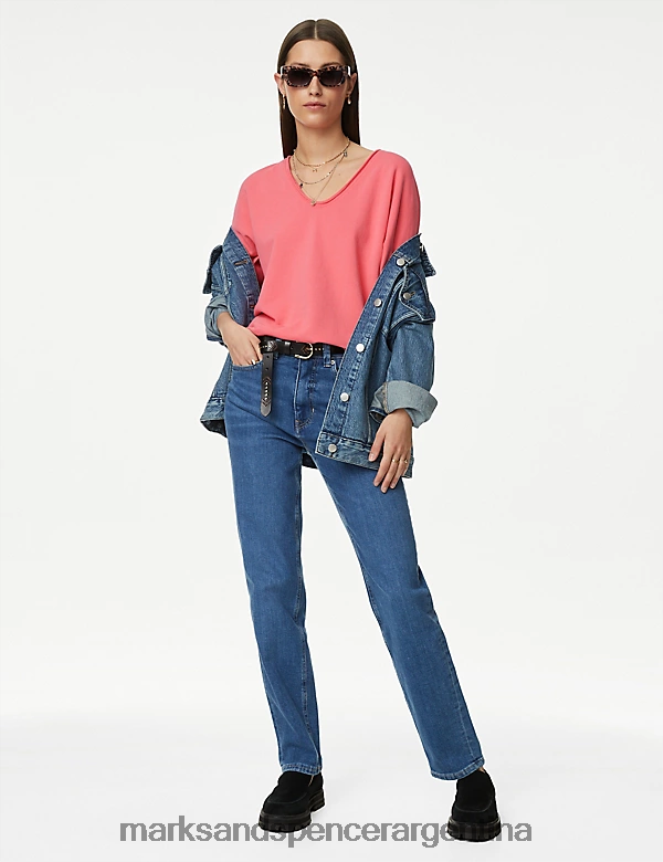 Marks & Spencer mujer sudadera de puro algodón con cuello redondo ropa rosa medio 46VL2954