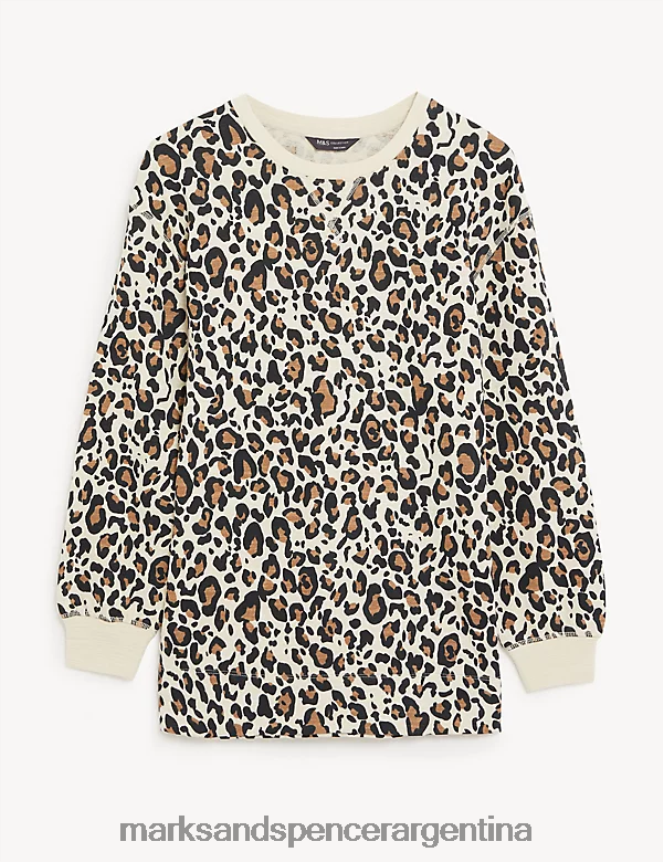 Marks & Spencer mujer sudadera de puro algodón con estampado animal ropa mezcla marrón 46VL2548