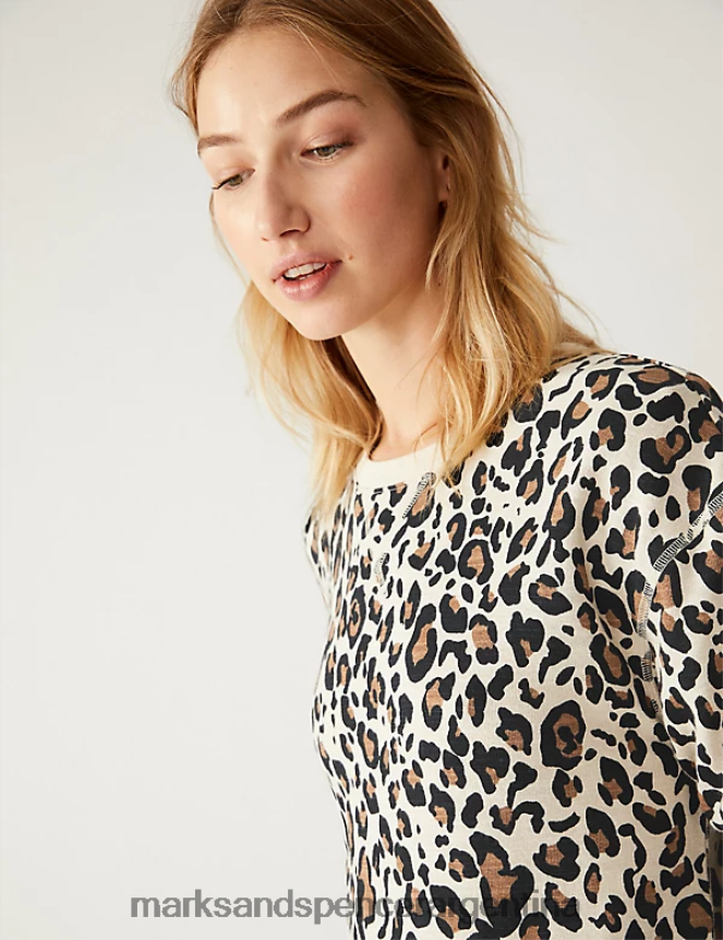 Marks & Spencer mujer sudadera de puro algodón con estampado animal ropa mezcla marrón 46VL2548