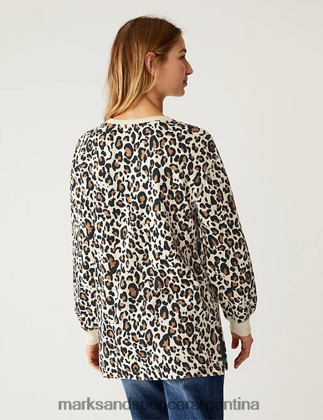 Marks & Spencer mujer sudadera de puro algodón con estampado animal ropa mezcla marrón 46VL2548
