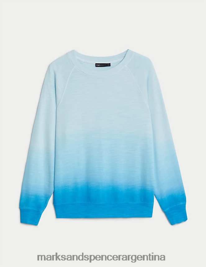 Marks & Spencer mujer sudadera de puro algodón estampada ropa mezcla azul claro 46VL2870