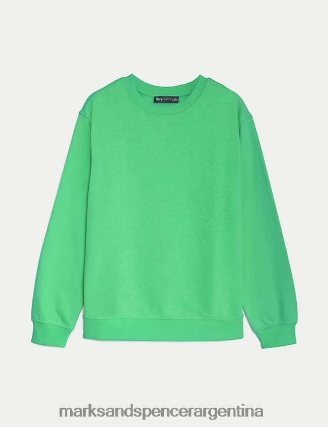 Marks & Spencer mujer sudadera rica en algodón con cuello redondo ropa verde ácido 46VL1766