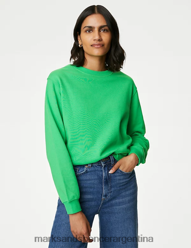 Marks & Spencer mujer sudadera rica en algodón con cuello redondo ropa verde ácido 46VL1766