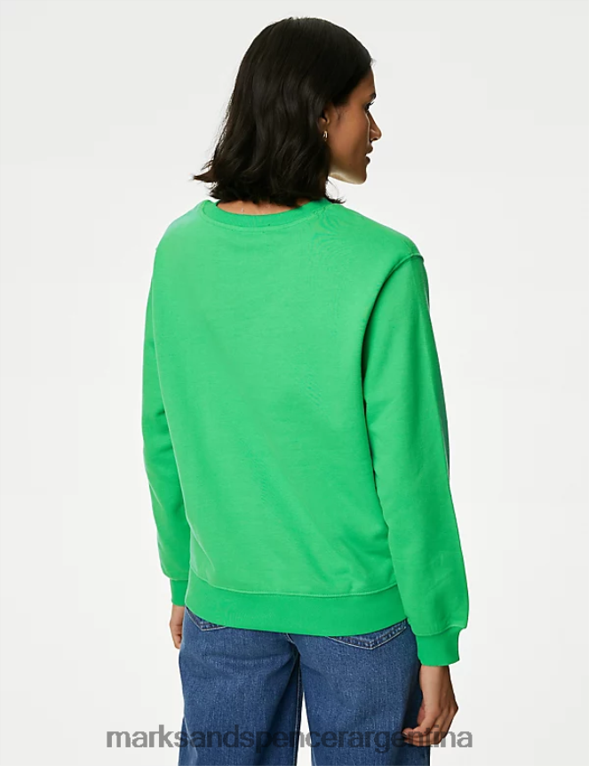 Marks & Spencer mujer sudadera rica en algodón con cuello redondo ropa verde ácido 46VL1766