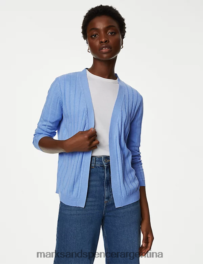 Marks & Spencer mujer Cárdigan holgado de borde a borde con lino ropa azul medio 46VL3022