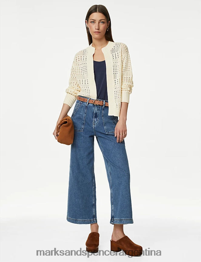Marks & Spencer mujer Cárdigan pointelle rico en algodón de borde a borde ropa crudo 46VL586