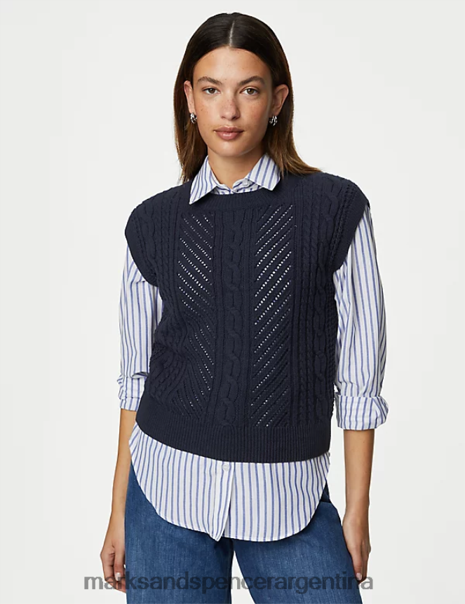 Marks & Spencer mujer Chaleco de punto relajado con tejido de ochos rico en algodón ropa verde suave 46VL2782