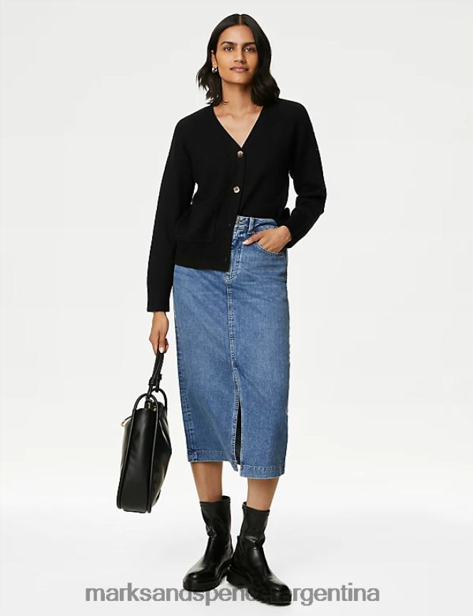 Marks & Spencer mujer cárdigan de mezcla reciclada con cuello en V y botones en la parte delantera ropa negro 46VL130
