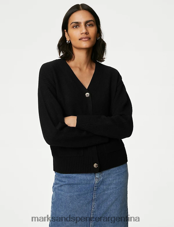Marks & Spencer mujer cárdigan de mezcla reciclada con cuello en V y botones en la parte delantera ropa negro 46VL130