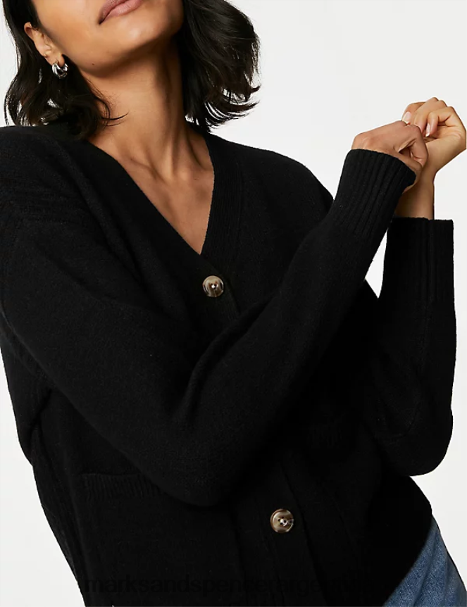 Marks & Spencer mujer cárdigan de mezcla reciclada con cuello en V y botones en la parte delantera ropa negro 46VL130