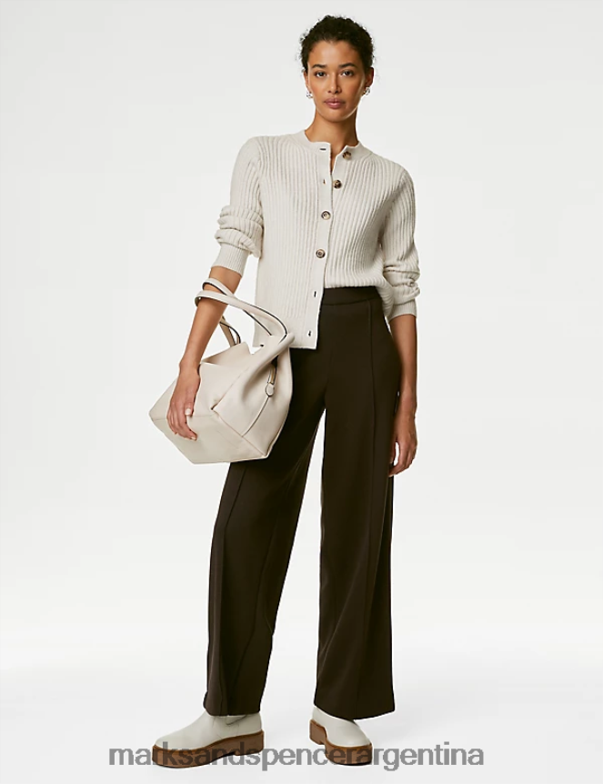 Marks & Spencer mujer cárdigan de punto de canalé con cuello redondo ropa luz natural 46VL364