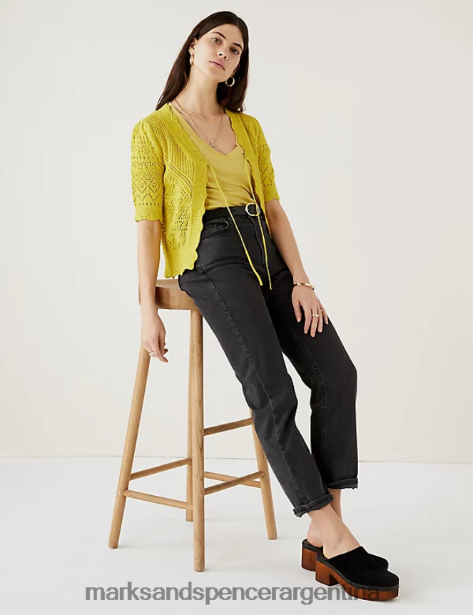 Marks & Spencer mujer cárdigan de punto de puro algodón con cuello en V ropa agrios 46VL2092