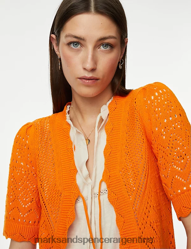 Marks & Spencer mujer cárdigan de punto de puro algodón con cuello en V ropa naranja brillante 46VL2434