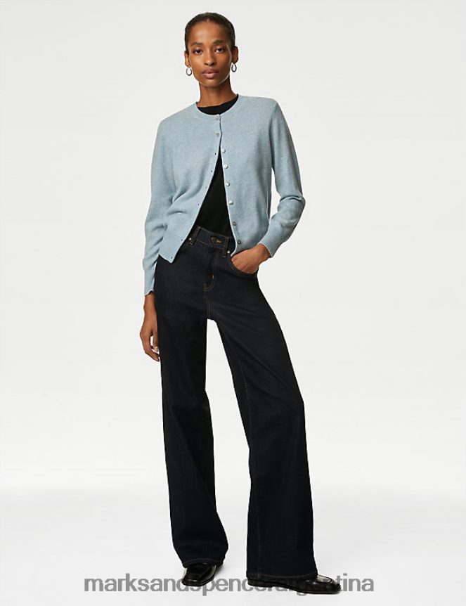 Marks & Spencer mujer cárdigan de pura cachemira con cuello redondo ropa gris azulado 46VL2902