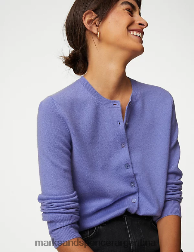 Marks & Spencer mujer cárdigan de pura cachemira con cuello redondo ropa lila claro 46VL2908