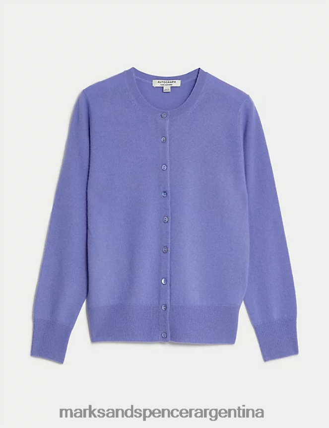 Marks & Spencer mujer cárdigan de pura cachemira con cuello redondo ropa lila claro 46VL2908