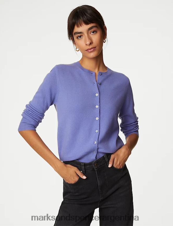 Marks & Spencer mujer cárdigan de pura cachemira con cuello redondo ropa lila claro 46VL2908