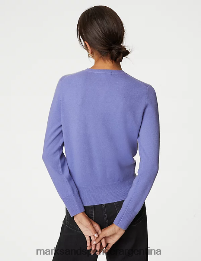 Marks & Spencer mujer cárdigan de pura cachemira con cuello redondo ropa lila claro 46VL2908