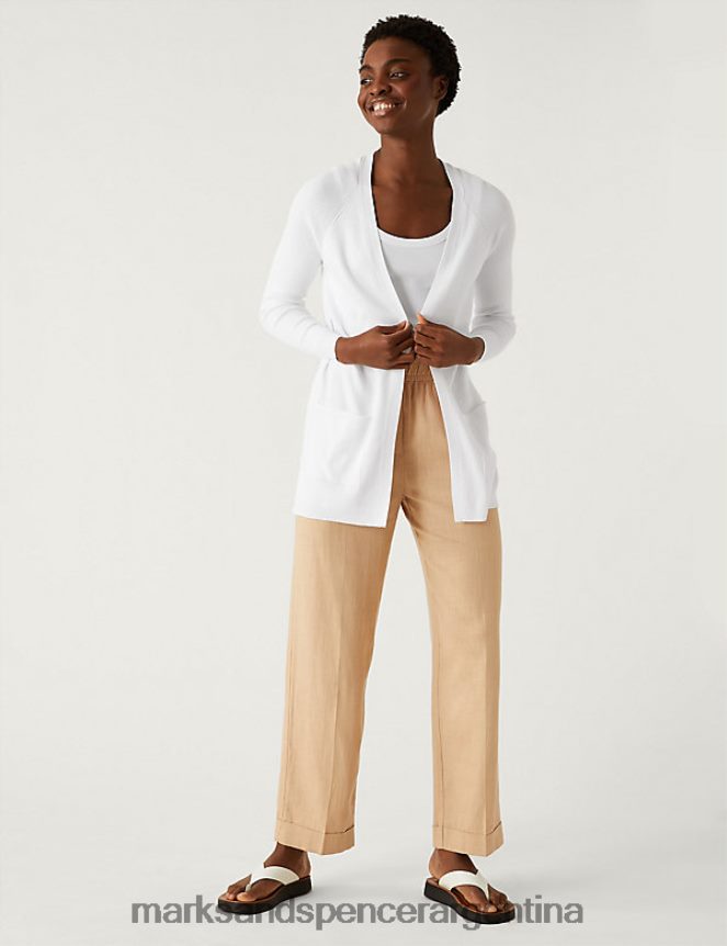Marks & Spencer mujer cárdigan largo de canalé de borde a borde ropa blanco suave 46VL928