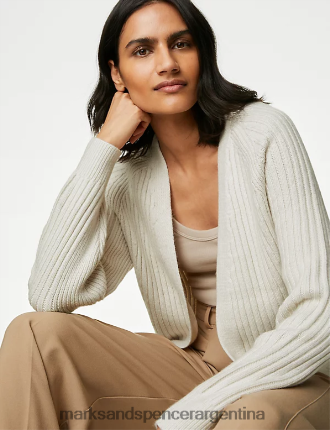 Marks & Spencer mujer cárdigan largo de canalé de borde a borde ropa luz natural 46VL362