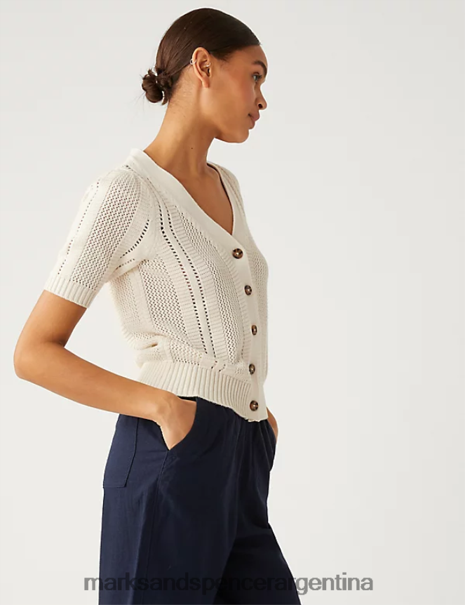 Marks & Spencer mujer cárdigan texturizado rico en algodón con cuello en V ropa Marfil 46VL2152