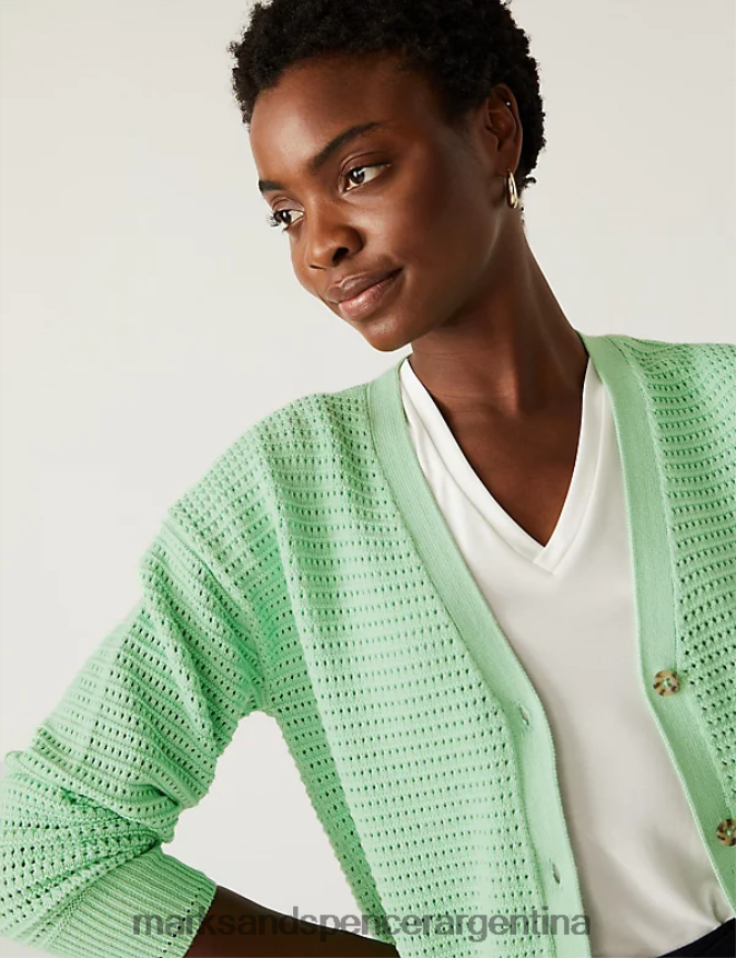 Marks & Spencer mujer cárdigan texturizado rico en algodón con cuello en V ropa menta fresca 46VL1744