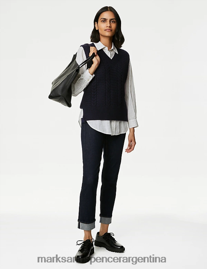 Marks & Spencer mujer chaleco tejido de ochos con cuello en V ropa azul marino de medianoche 46VL562