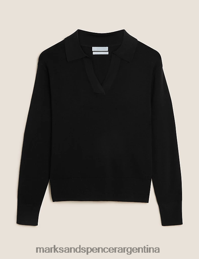 Marks & Spencer mujer jersey con cuello de pura lana merino ropa negro 46VL2836