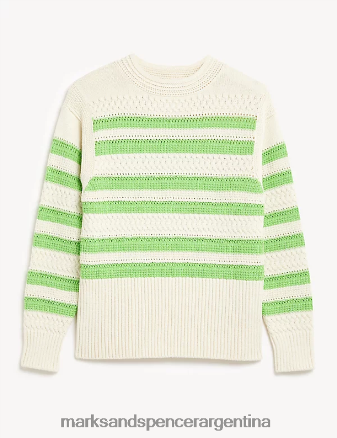 Marks & Spencer mujer jersey con cuello redondo y rayas ricas en algodón ropa mezcla de lima 46VL1692