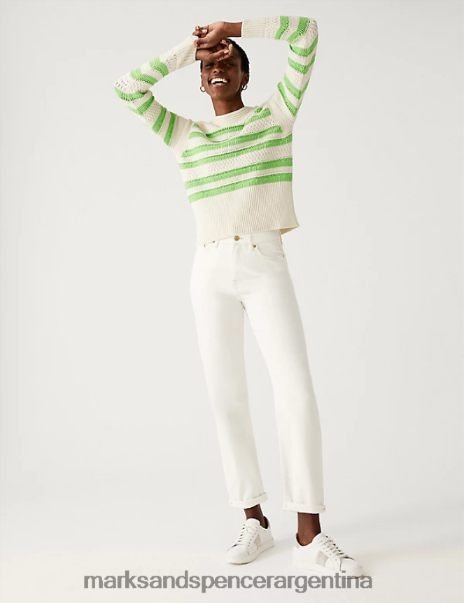 Marks & Spencer mujer jersey con cuello redondo y rayas ricas en algodón ropa mezcla de lima 46VL1692
