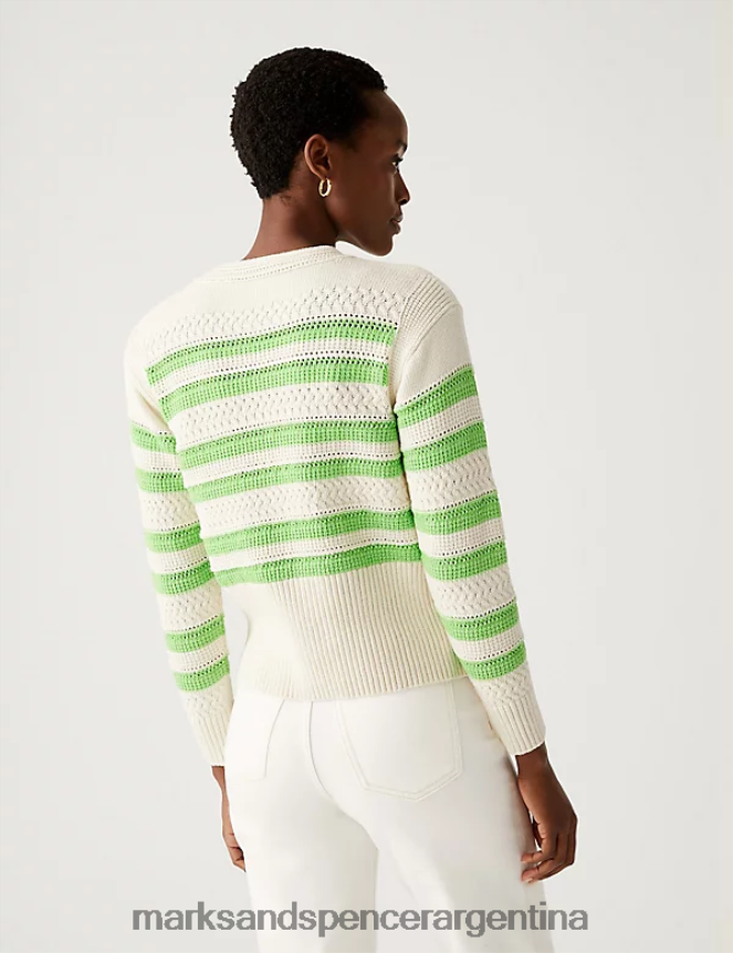 Marks & Spencer mujer jersey con cuello redondo y rayas ricas en algodón ropa mezcla de lima 46VL1692