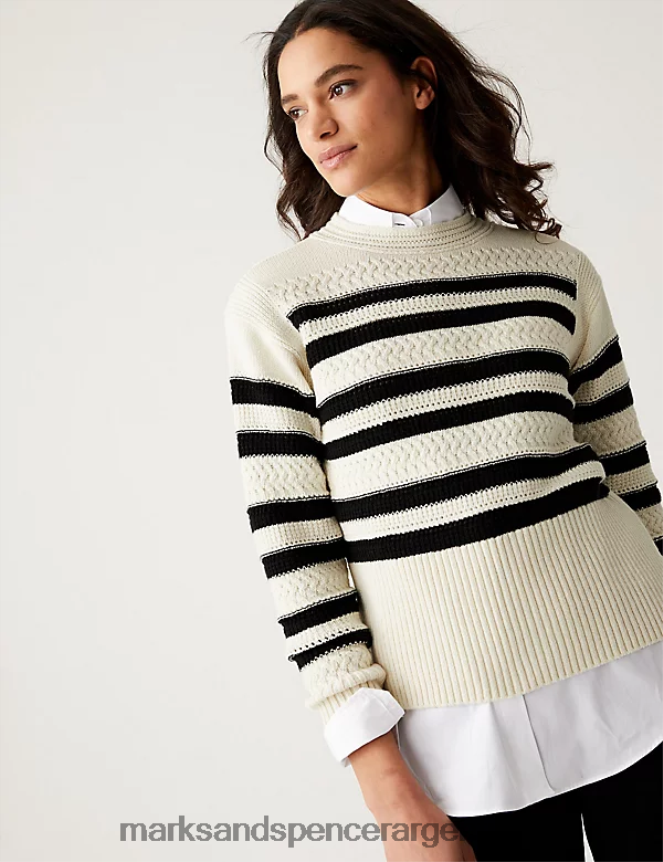 Marks & Spencer mujer jersey con cuello redondo y rayas ricas en algodón ropa mezcla negra 46VL2018