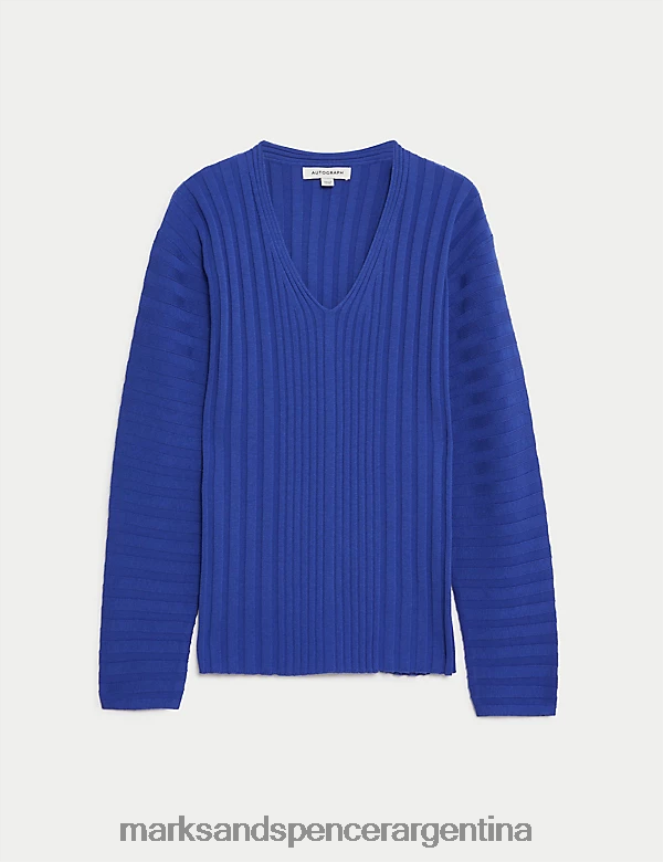 Marks & Spencer mujer jersey de canalé en mezcla de seda con cuello en V ropa iris 46VL532