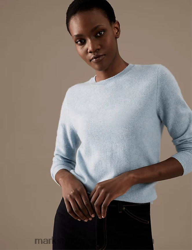 Marks & Spencer mujer jersey de pura cachemira con cuello redondo ropa gris azul 46VL3506