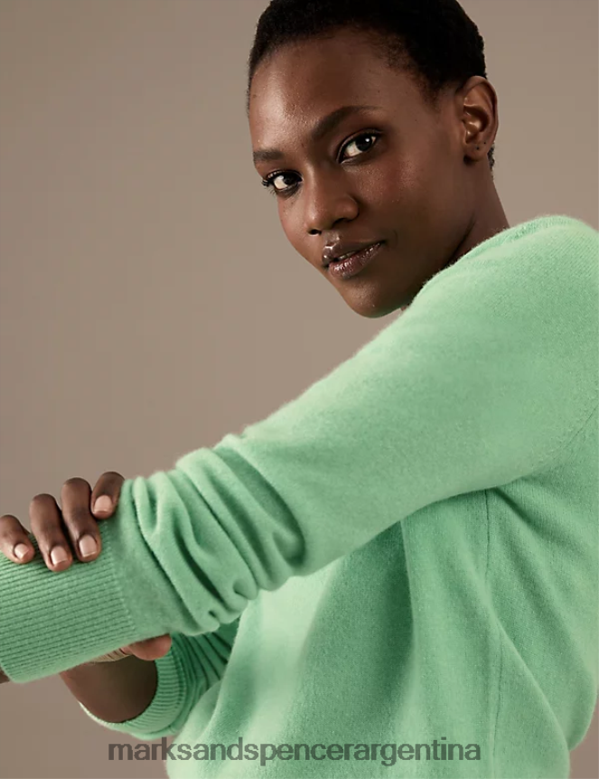 Marks & Spencer mujer jersey de pura cachemira con cuello redondo ropa menta fresca 46VL3508