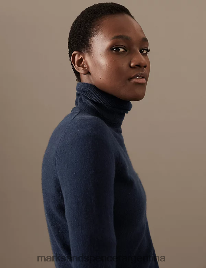 Marks & Spencer mujer jersey de pura cachemira con cuello vuelto ropa azul marino medio 46VL3424