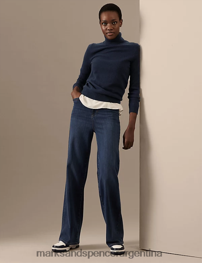 Marks & Spencer mujer jersey de pura cachemira con cuello vuelto ropa azul marino medio 46VL3424