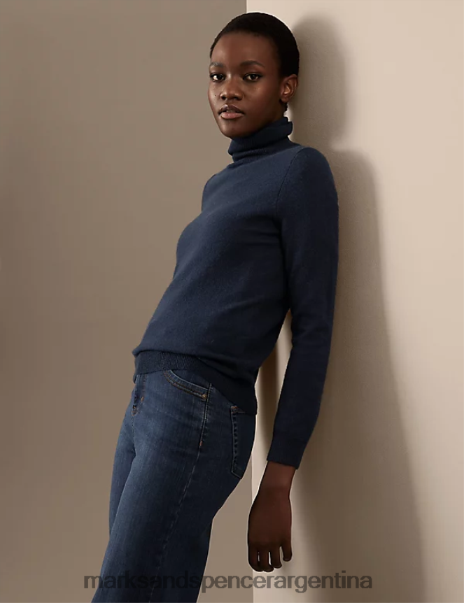 Marks & Spencer mujer jersey de pura cachemira con cuello vuelto ropa azul marino medio 46VL3424