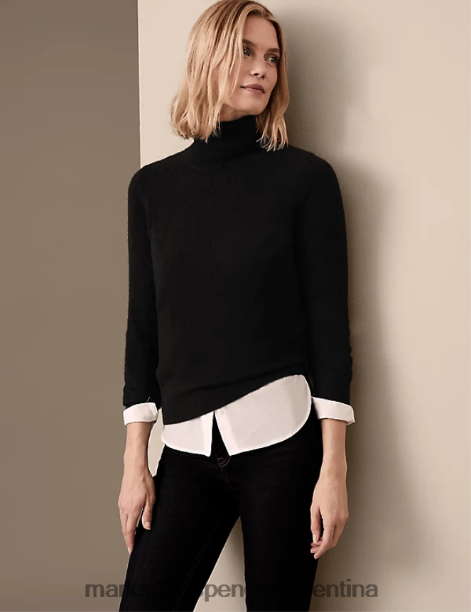 Marks & Spencer mujer jersey de pura cachemira con cuello vuelto ropa negro 46VL3114