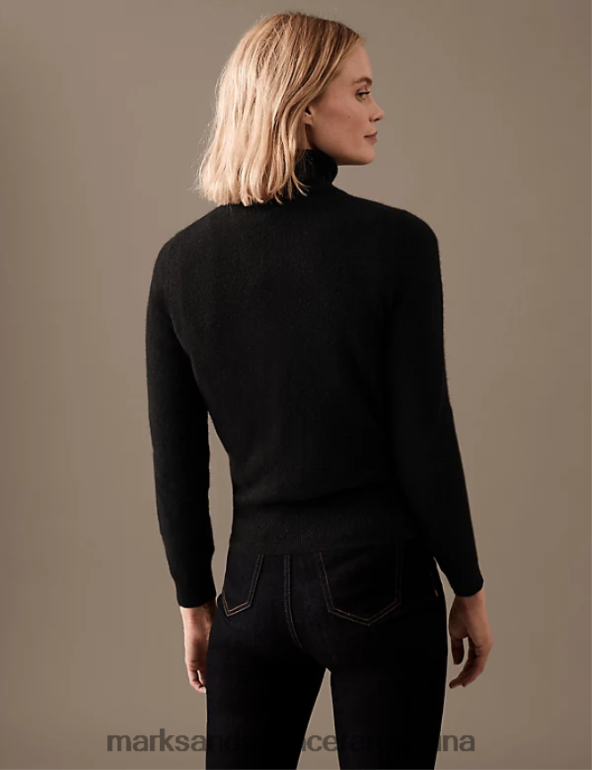 Marks & Spencer mujer jersey de pura cachemira con cuello vuelto ropa negro 46VL3114