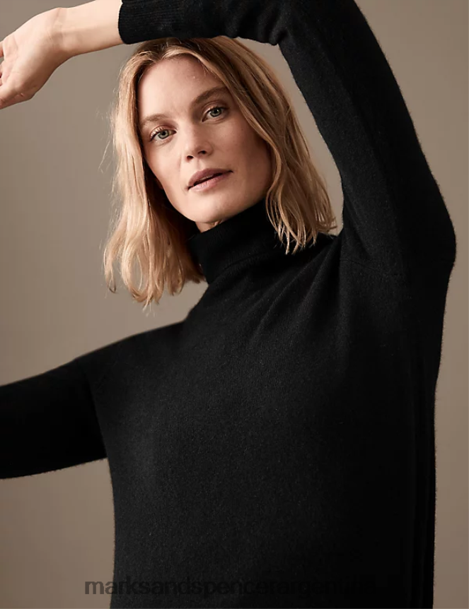Marks & Spencer mujer jersey de pura cachemira con cuello vuelto ropa negro 46VL3114