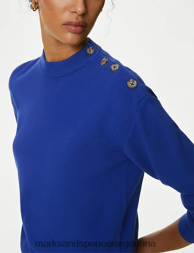 Marks & Spencer mujer jersey de tacto suave con cuello redondo y detalle de botones ropa azul eléctrico 46VL2192