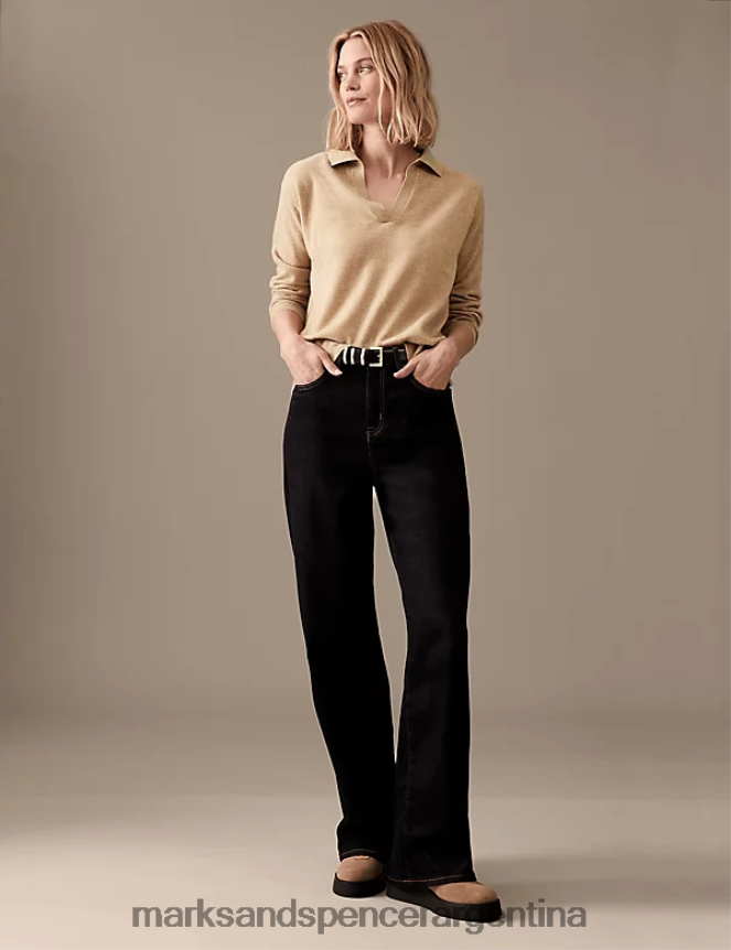 Marks & Spencer mujer jersey holgado de pura cachemira con cuello ropa camello 46VL3112