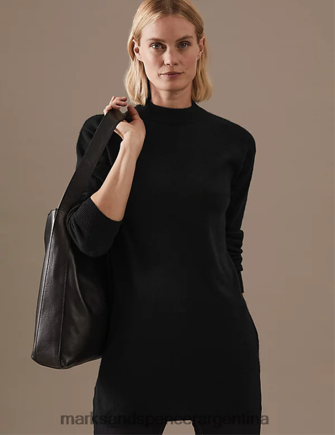 Marks & Spencer mujer jersey largo de pura cachemira ropa negro 46VL3206