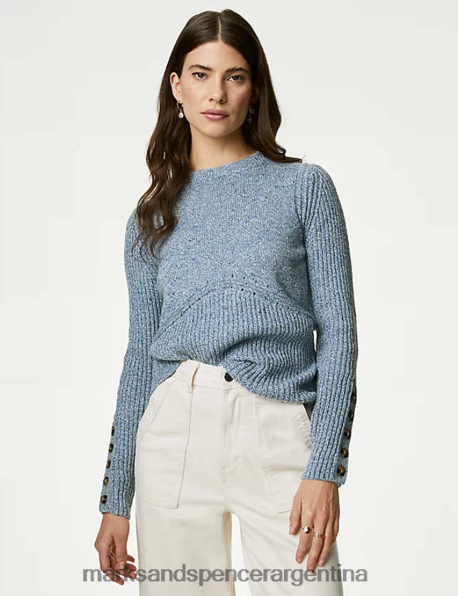 Marks & Spencer mujer jersey rico en algodón con lana ropa mezcla azul 46VL50