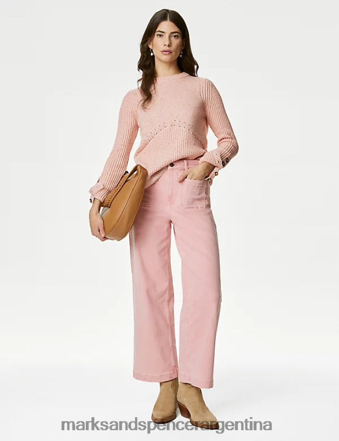 Marks & Spencer mujer jersey rico en algodón con lana ropa mezcla rosa 46VL358