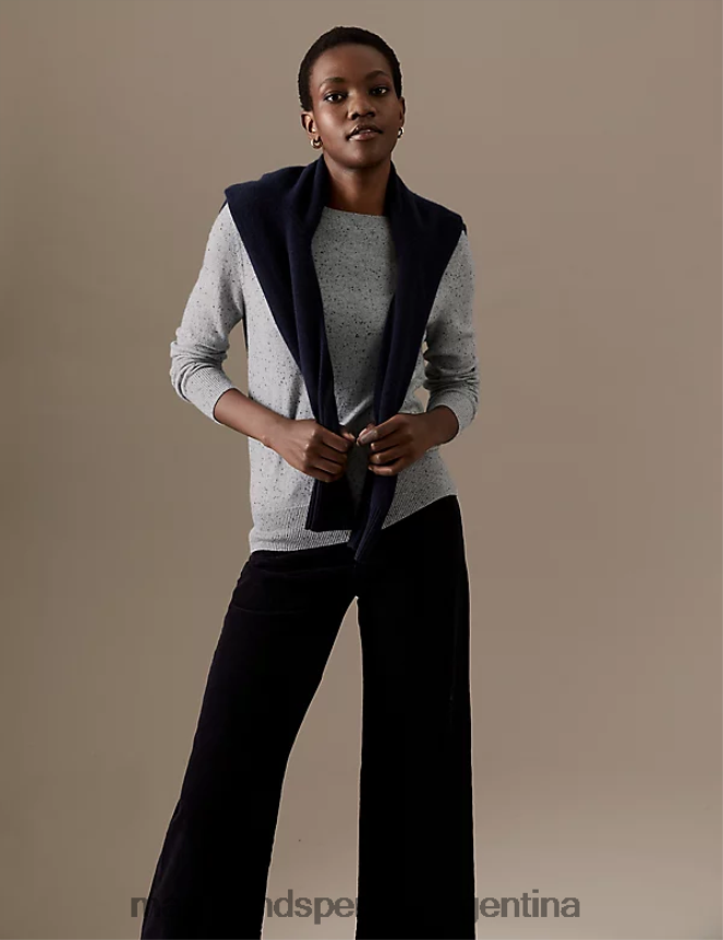 Marks & Spencer mujer jersey texturizado de pura cachemira con cuello redondo ropa mezcla gris 46VL1664