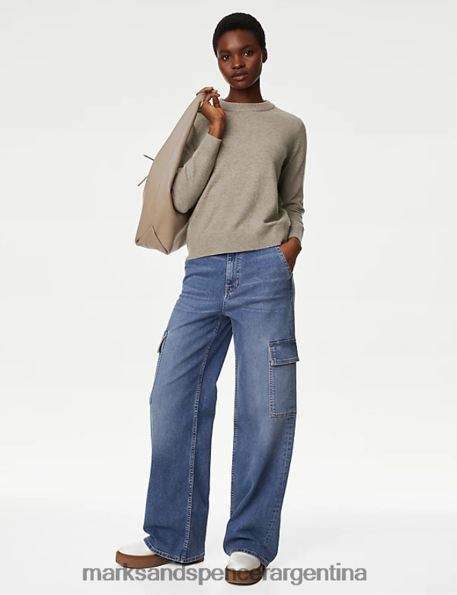 Marks & Spencer mujer suéter con cuello redondo en mezcla reciclada ropa moca 46VL500
