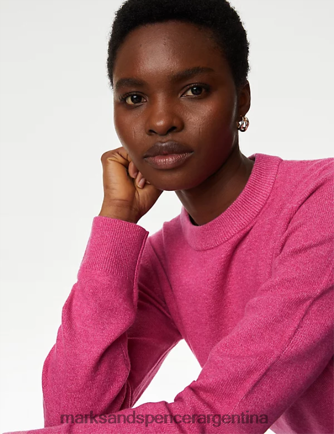 Marks & Spencer mujer suéter con cuello redondo en mezcla reciclada ropa rosa medio 46VL182